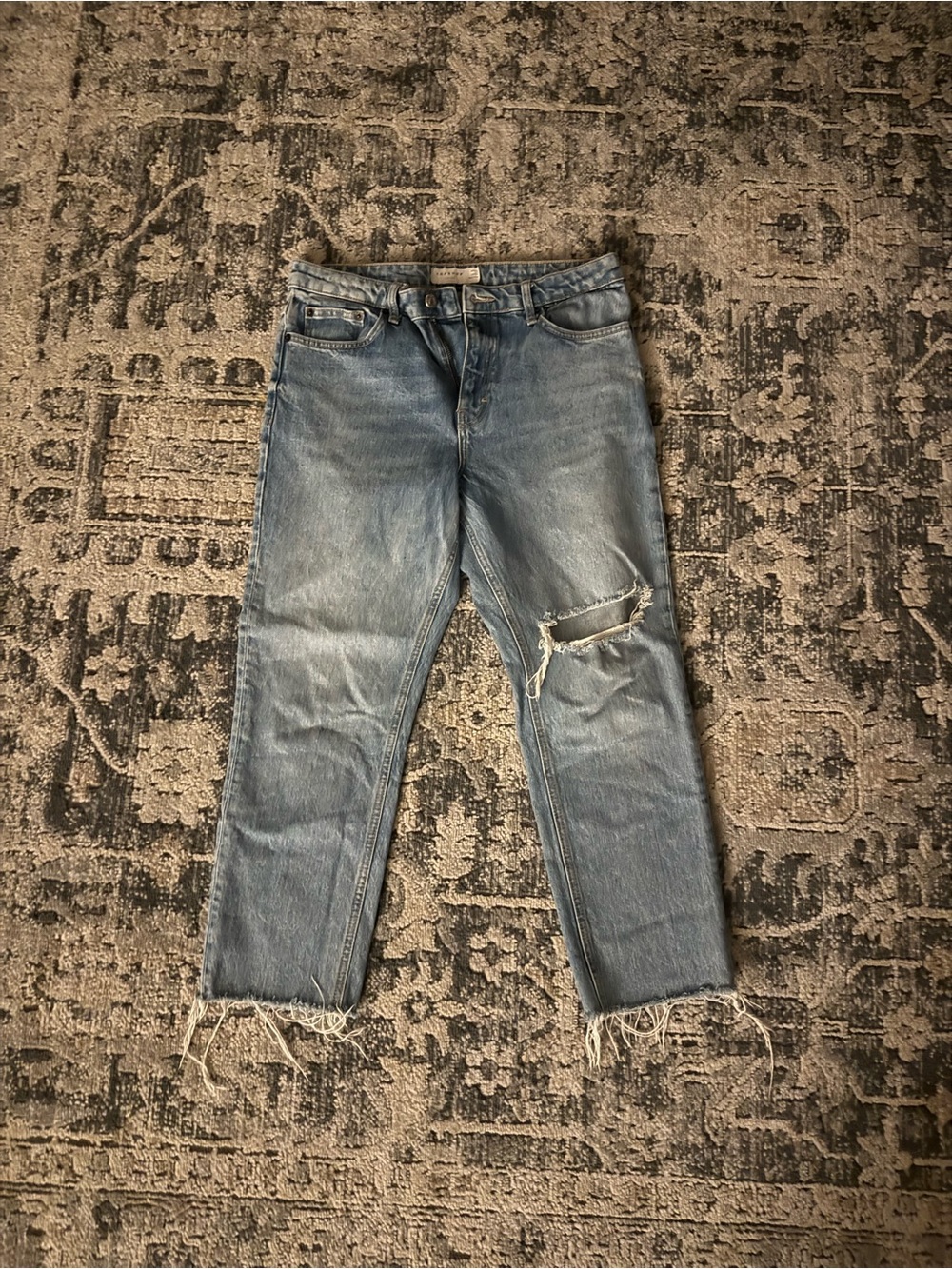 Topshop Light Blue Cropped Distressed Jeans